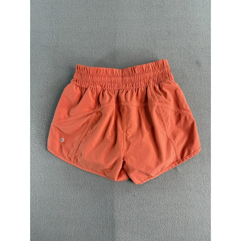 Lululemon Shorts Womens 4 Orange Running 2.5 Inseam Elastic Waist Pocket Light